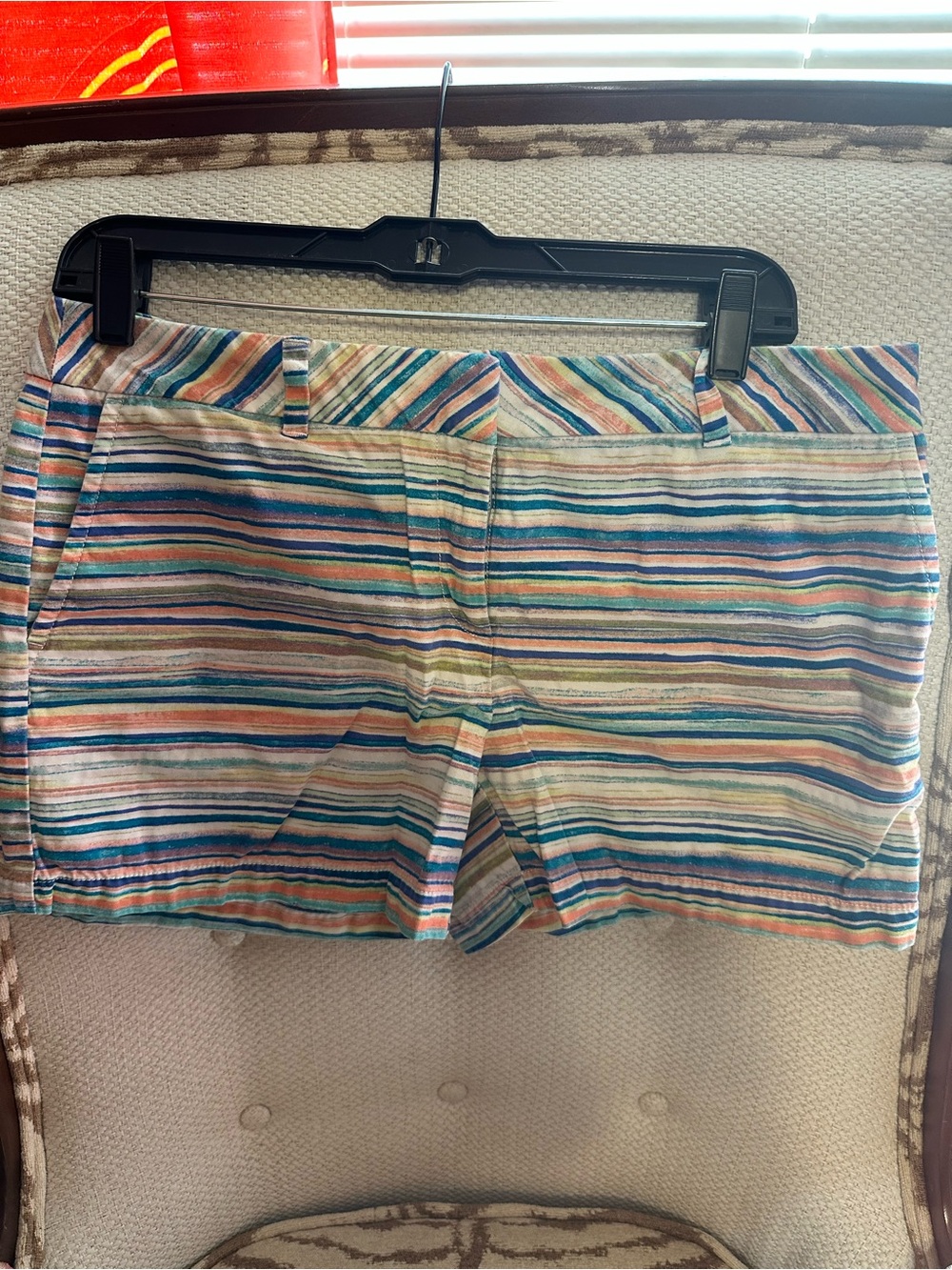 Ann Taylor LoftStriped Multicolor Cotton Blend Shorts - Blue, Teal, Coral, Cream